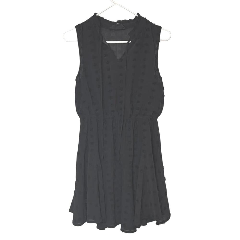 Sweet Wanderer Black Swiss Dot Dress Medium Sleeveless Boho Mini Fit Flare